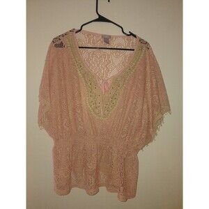 C. Oliver Small Boho Chic Lace Pink And Khaki Blouse